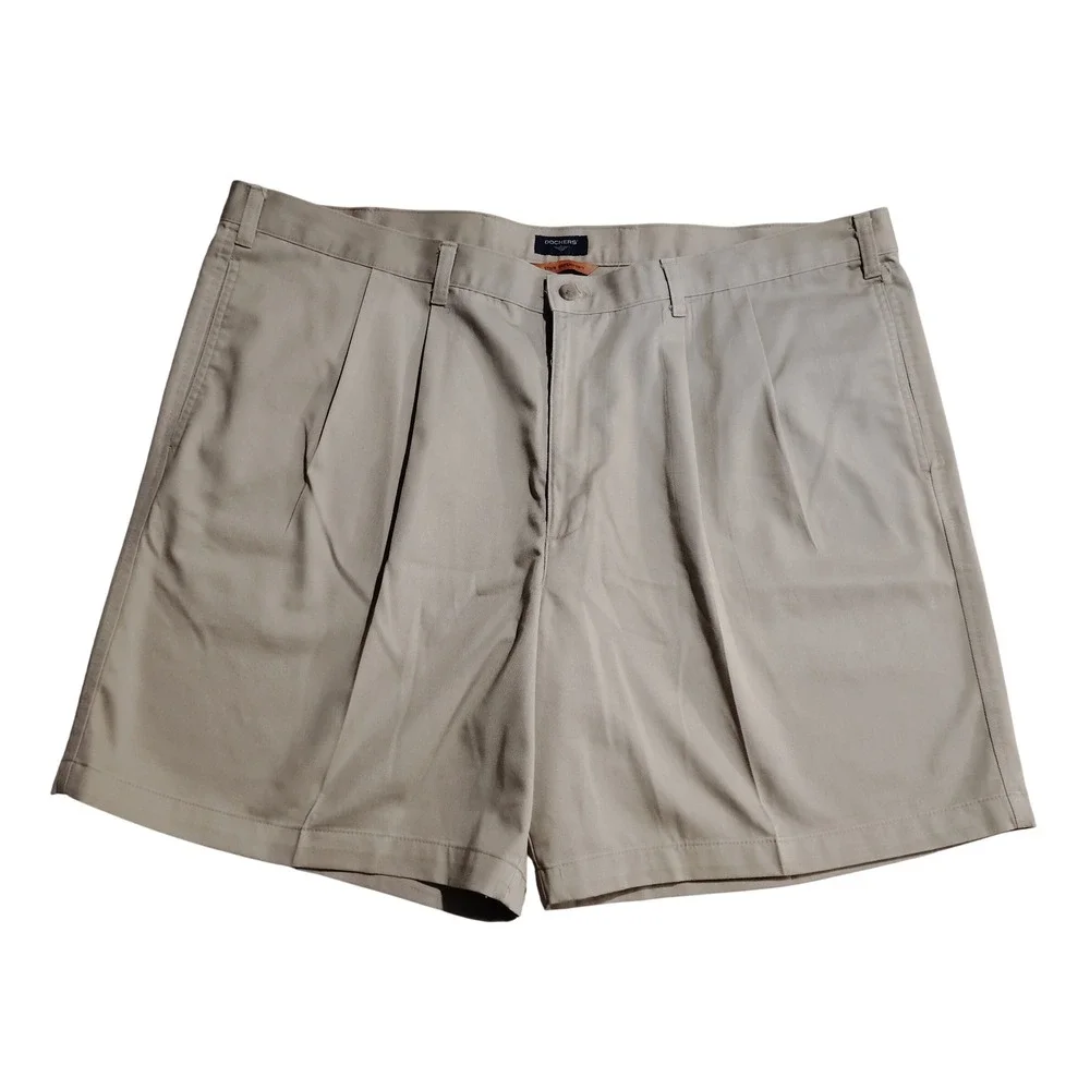 Dockers‎ Mens 46 Khaki Pleated Stain Defender Cotton Chino Shorts 315390725